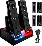 Remote Ladegerät für 2 Wii Controller mit 4 Akkus,TechKen Ladestation für WII Fernbedienung für Wii Remote Docking Station für Wii