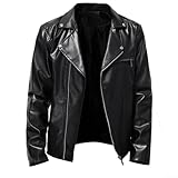 Vidonergy Vintage Herren-Bikerjacke aus PU-Leder, Reverskragen, langärmelig, Motorradmantel, Retro-Streetwear für Frühling, Herbst, Outdoor und den täglichen Gebrauch (4XL, Schwarz)