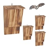 Relaxdays Fledermauskasten, 4 Unterschlüpfe für Fledermäuse, HBT: 34 x 22,5 x 12,5 cm, geflammt, Fledermaushotel, Natur