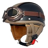 Retro Motorrad Halbhelme Motorradhelm Für Herren Und Damen DOT/ECE-Zertifizierter Halbschalenhelm Braincap Jethelm Mit Brille Cruiser Chopper Moped Scooter Offenem Helm 20,XL:61-62CM