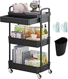 Wuciray 3 Schicht Regal mit Rollen Beistellwagen mit Rollen Rollregal Schwarz Putzwagen Friseurwagen Servierwagen Bastelwagen für Kinder Rollwagen Plastik mit Schubladen Aufbewahrungswagen