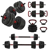 Fitvids Multifunktionales tragbares austauschbares Kurzhantel- und Langhantel-Kugelhantel-Set mit verstellbaren Gewichten - 18.1 kg oder 27.2 kg Sets - 27.2 kg Set, 4in1 - Schwarz