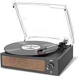 Trynnay Plattenspieler mit Lautsprecher Vinyl Schallplattenspieler Wireless LP Phonograph mit Eingebauten Stereo-Lautsprechern 3-Gang-Riemenantrieb Plattenspieler mit Lautsprechern Vintage-Kohle