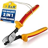 S&R Kabelschere VDE 1000V Elektriker-Werkzeug, 200mm Kabelschneider, Drahtschneider Kombi-Zange, HRC-66 hitze- und induktions-gehärteter 70C legierter Stahl, Präzisionsschliff, Schneidbacken 25mm
