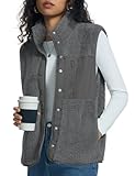 Kistore Teddy Weste Damen Fleeceweste Ärmellose Westen Winter Teddyjacke Weste Outdoor Ultraleicht Herbst Mantel(Grau,M)