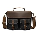 FANDARE Retro Umhängetasche Handtasche Tragetasche Schultertasche Herrentasche Segeltuch Leder Kuriertasche Messenger-Bags Aktentasche für Arbeit Reise Schule Hochschule Arbeit Schulranzen Schwarz