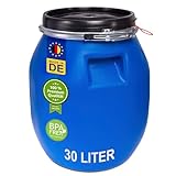 plasteo® Deckelfass 30 Liter Blau Spannverschluss Lebensmittelecht Luftdicht verschließbar Stapelbar und Palettengerecht Stabile Griffmulden Blau Behälter Tonne Fass