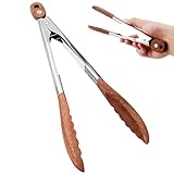 Premium Küchenzange aus Walnussholz und rostfreiem Edelstahl 29cm, Hitzebeständige Grillzange & Holzzange für BBQ, Salat, Brot, Nudelzange, Servierzange, Antibakteriell und Spülmaschinenfest