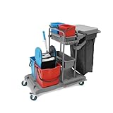 Hypafol Profi Putzwagen mit 100l Leinensack I Praktischer Reinigungswagen mit 2 x 18l & 2 x 5l Eimern I Stabile Mopp-Presse & Halterung für Besen & Lappen I Kunststoff-Eimer mit ergonomischen Henkel