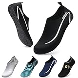 WateLves Wasserschuhe Badeschuhe Damen Herren Aquaschuhe Strandschuhe Schnell Trocknend Slip on Breathable Surfschuhe Unisex Schwimmschuhe für Beach Pool Surfen Yoga Linie Schwarz 40/41
