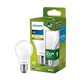 Philips LED Classic ultraeffiziente E27 Lampe (100 W), matte LED Lampe mit warmweißem Licht, energiesparende Lampe mit langer Nutzlebensdauer, Energieeffizienzklasse A, Weiß