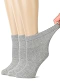 Hugh Ugoli Damen Diabetiker Knöchel Socken | Superweiche & Atmungsaktive Bambussocken, Breit & Locker Passform mit Nicht bindende Oberseite & Nahtlos Zehe, 3 Paar, HellGrau, Schuhgröße 36-39