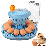 Okköbi 12 Eier Brutautomat Vollautomatisch – Inkubator für Eier mit automatischem Drehen, Feuchtigkeitskontrolle, Eierprüfer, Wasserflaschen, Belüftung, 360° Sicht