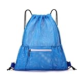 Vyloky 2 pcs Drawstring Mesh Bag mit Reißverschlusstasche, Strandtasche für Schwimmsachen, Rucksack, Turnhalle, Aufbewahrungsbeutel Erwachsene Schülerlnnen (GroB+Klein,Blau)