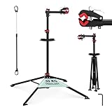 Relaxdays Fahrradmontageständer Reparaturständer mit Werkzeugablage – klappbar & höhenverstellbar – schwarzer Montageständer vierbeinig stabil mit festem Stand – Stahl pulverbeschichtet