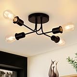CBJKTX Deckenleuchte Vintage Deckenlampe Schwarz - 4 Flammig E27 Küchenlampe Retro Wohnzimmerlampe Industrial Flurlampe Metall Design Schlafzimmerlampe für Küche Wohnzimmer (ohne Leuchtmittel)