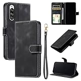 QiongniAN kompatibel mit Sony Xperia 5 Hülle Leder,PU Leder Flip schützende Handytasche kompatibel mit Sony Xperia 5 J8210 J8270 J9210 J9260 Handyhülle Black