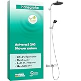 hansgrohe Activera S - wassersparendes Duschsystem (EcoSmart) mit Wannenthermostat, Regendusche mit Wannenarmatur, Handbrause (2 Strahlarten), Schlauch, Brausestange und Kopfbrause, Chrom, 28871000