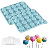 Puedno Cake Pop Silikonform, Cake Pop Form mit 100 Cake Pop Sticks, 20 Runde Lollipop Silikon Form Backform für Süßigkeiten Cupcakes Gelee, Blau