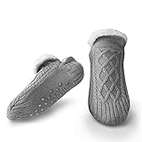 Litthing Kuschelsocken Strick Bodensocken Warme Wintersocken, Bestickte Stoppersocken Rutschsichere Hausschuhe Dicke Socken Gestrickte Bettsocken Haushalt Socken Weihnachtssocken (35-39, Grau)