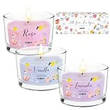 Duftkerzen Set Geschenk für Frauen, Duftkerze im Glas, 3 Stück Dufted Kerzen Geschenk Set mit Deckel,100 Std,100% Soja-Wachs, Tragbare Reisekerzen Zum Stressabbau, Muttertagsgeschenk für Familie