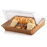 Mahlzeit Rattan Brotkorb mit Deckel | 53,5 x 33 x 25 cm | Brotkasten mit Sichtfenster, Brotkasten Kunststoff, Buffetvitrine, Backwarentheke, Buffet Zubehör, Brötchenbox, Brotkasten mit Rolldeckel