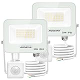 Aigostar 20W LED Strahler mit Bewegungsmelder Außen,2 Stück,1650LM,4000K Naturweiß Außenstrahler,IP65 Wasserdicht Scheinwerfer, Fluter für Innen und Außen,Garten, Innenhöfe, Haus,Garage, Hote