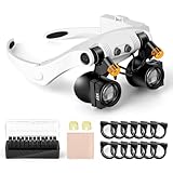 NZQXJXZ Lupenbrille mit Licht Head Lupen mit LED Licht, Vergrößerungsbrille mit 3X 4X 5X 6X 7X 10X 15X zum Lesen von Basteluhren Schmuck Reparatur Hobbys, Wechselobjektiv