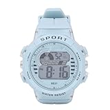 Kinder Analog digitales wasserdichte Uhr mit 7 Farb LED Backlight Multifunktional Zeitnehmer Alarm Stoppuhr für Jungen Mädchen 5 bis 17 Jahre alte hellblaue Pu -Band