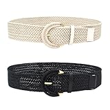 Leikedun 2PCS Rattan-Flechtgürtel für Damen,Elastik Stoffgürtel Stretchgürtel,Dehnbarer Gürtel Geflochtener,Breiter Taillengürtel für Kleider,Gewebter Boho-Gürtel mit Halbkreisförmiger Schnalle