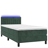 Eleganz Boxspringbett mit Beleuchtung 80x200 cm – Samtstoff Dunkelgrün, Schlafzimmer Modern mit Matratze, Komfort & Stauraum für kleine Räume