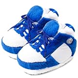 Knuffis Sneaker Hausschuhe Plüsch für Damen und Herren - Lustige Pantoffeln Größe 36-45 (Blau Weiß)