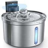 Katzenbrunnen Edelstahl Kabellos mit Sensor für Katzen und Hunde 3,5L|FEELNEEDY [FN-W19] Wasser-und Batterietrennung Trinkbrunnen mit Akku 4000mAh, 3 Betriebsmodi, 1 Aktivkohlefilter