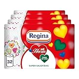 Regina mit Herzen Haushaltstücher 3-lagig, 32 Rollen-Packung (8 x 4 Einzelpackungen), 43 Blatt pro Rolle, Super saugfähig, Dick, Beständig, SC®-zertifiziertes Papier