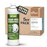 bio-chem Haar-Weg Abflussfrei – Abflussreiniger EXTRA STARK – 5x 1000 ML - Bis zu 20 Anwendungen je Flasche Rohrreiniger – Extrem effektiv & materialschonend gegen Verstopfungen & Haare - Made in DE