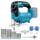 Akku Stichsäge 200W Kompatibel mit Makita 18V Lithium-Akku, Bürstenlos Pendelhubstichsäge mit 20 Blättern, 2900 RPM, Hublänge 26mm, für Holz, PVC, Sperrholz und Metall (Ohne Akku)