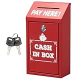 Geldkassette mit Schlüssel,Metall-Spendenbox,Sammelbox,Wandmontage Abschließbare Box Tragbare Kasse für Zuhause,Büro,Außentür,Metall Spendensammelbox,sichere Vorschlagsbox Einwurfschlitz (Rot)