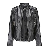 Sunnyuk Kunstlederjacke Damen Motorrad Jacke Warm Kunstlederjacke Cool Übergangsjacke Kunstleder Lederjacke Weiche Steppjacke Mode Trachtenjackejacke Schwarz Jacke Große Größe Kurzmantel