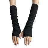 FSSTUD Winter Warm Fingerlose Handschuhe Armstulpen Strick Lang Pulswärmer Handwärmer Stulpen Schwarz