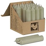 Kurze Stabkerzen Eukalyptus Grün - 25 Stück 100 x 22 mm durchgehend gefärbt - Spitzkerzen aus Deutschland, Kerzenfarm Hahn - Unparfümierte und RAL-Zertifizierte Tafelkerzen Salbeigrün