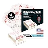 Catchmaster 288i 15x Monitoring-Klebefallen für Silberfische - 100% Giftfrei - Silberfischfalle mit Starkem Kleber - Für Haushalte mit Kindern & Haustieren zur Befallskontrolle - 5 Blätter à 3 Fallen