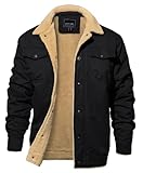 EKLENTSON Herren Winterjacke Cargo Bomberjacke Warme Jacke Winter Arbeitsjacke Taktisch Übergangsjacke Baumwolle Cargojacke, Schwarz S