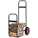 FANTASK Kaminholzwagen Metall, Brennholzwagen mit rädern bis 100 kg, Holzwagen für Kaminholz,schwarz, Brennholzkarre kaminholzregal für Holztransport & -aufbewahrung