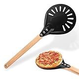 QOUBNIC Perforierte Pizzaschaufel, 7 Zoll Aluminium Rund Pizzawender mit Abnehmbarem Griff, Pizzaschieber Pizzapaddel für Pizza, Brot, Kuchen, Torten