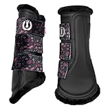 Imperial Riding Dressurgamaschen IRH Flower Power, Samt mit Allover-Print, Neopren-Innenmaterial & Kunstfellfutter, robuste Hartschale, verstellbare Klettverschlüsse, Black-Flower, Xfull