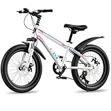 Mountainbike Kinderfahrrad 24 Zoll Gangschaltung Mit Stoßdämpfender Vordergabel Verdickte Anti Rutsch Reifen Doppelscheibenbremsen Vorne Hinten Geeignet Jungen und Mädchen B,20 inches