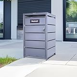 Albatros Mülltonnenbox 1er Tonne | bis 240 Liter | Anthrazitgrau RAL 7016 | verzinkter Stahl | Premium Dämpfer| Aufkleber-Set | wetterfest| verstellbare Füße| Türgriff mit Schloss | Gartenbox
