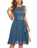 Berylove Cocktailkleid Damen Elegant Für Hochzeit Taufkleid Frauen Abendkleider Glitzer Kleid Blau S Abschlussballkleid Brautkleid Kleid Trauzeugin Damen Kleid BLP7052XP Grey Blue S