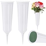 Hahood 2 Stück Grabvase Mit Erdspieß & Blumensteckschaum, Grabvasen Für Grabstätten, Friedhofsvase, Garten- Und Rasendekoration (Weiß)