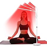 Hottoerak Rotlichtlampe Stehlampe, 660nm&850nm&940nm Infrarotlampe mit 180LEDs, 3 Modi & 5 Helligkeitsstufen & 10/20/3Min Timer Red Lights, 4 Kopf Rotlicht für Hause, Büro(Weiß)